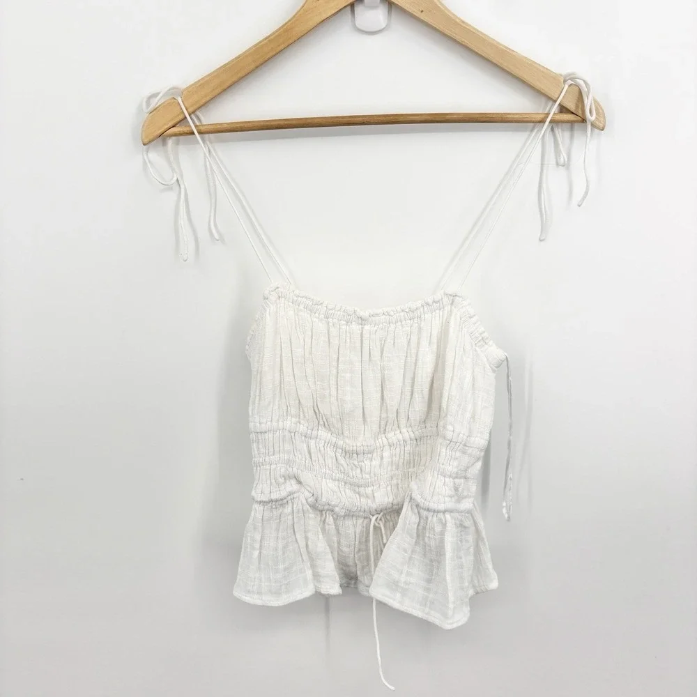 J Crew Clio Top Womens Small Milkmaid Coastal Boho Gauze Smocked Cottage Cotton - Picture 2 of 10
